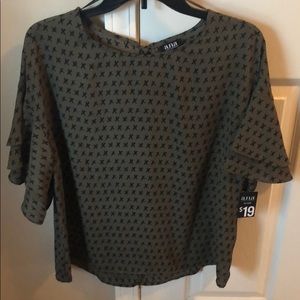ANA Geo Cross Ruffle Sleeve Top
